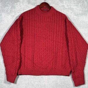 Blarney Woollen Mills Sweater Mens L Red Wool Cable Knit Fisherman Vintage